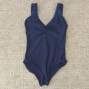 Yumiko Leotard- Size Medium, Navy Blue Velvet Trim